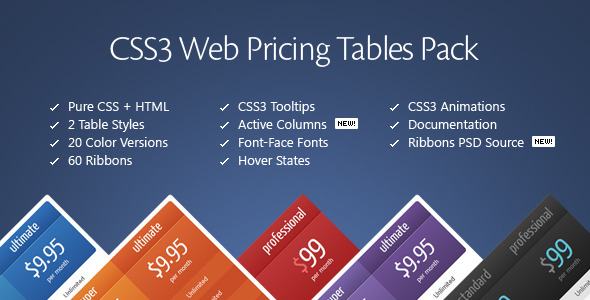 Elitepack Classic CSS3 Pricing Tables & Boxes