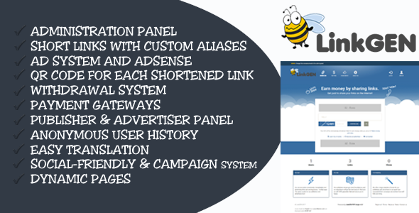 LinkGen - Monetized AdFly Clone URL Shortener PHP Script