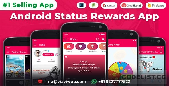 Android Status App With Reward Point (Lucky Wheel, WA Status Saver, Video, GIF, Quotes & Image) v2.