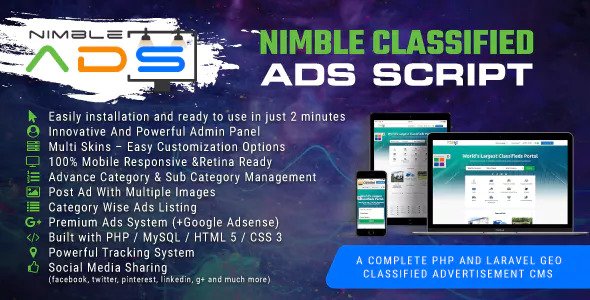 Nimble Classified Ads Script – PHP And Laravel Geo Classified Advertisement CMS v1.19