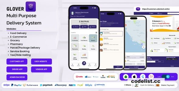 Glover – Grocery, Food, Pharmacy Courier & Service Provider + Backend + Driver & Vendor app v1.5.1