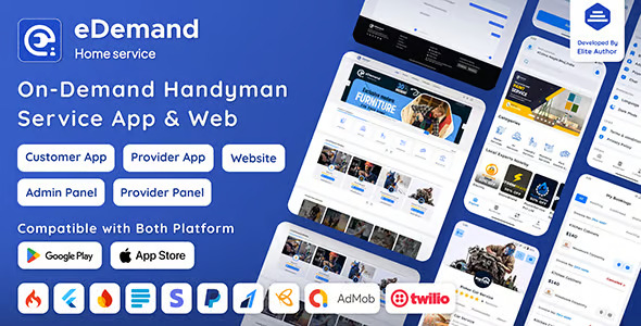 Handyman Service 4 Apps Customer+Provider+Admin Panel+Web Site Flutter Complete Solution v2.8