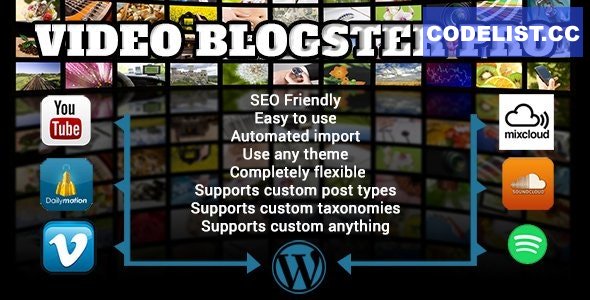 Video Blogster Pro - import YouTube videos to WordPress. Also DailyMotion, Spotify, Vimeo, more v4.